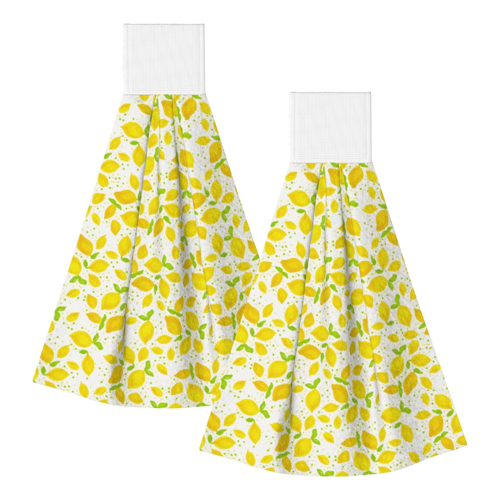 DOPKLNA Little Lemons, 2 Pcs Hanging Coral Fiber Hand Towels for Bathroom, Absorbent Kitchen Towels