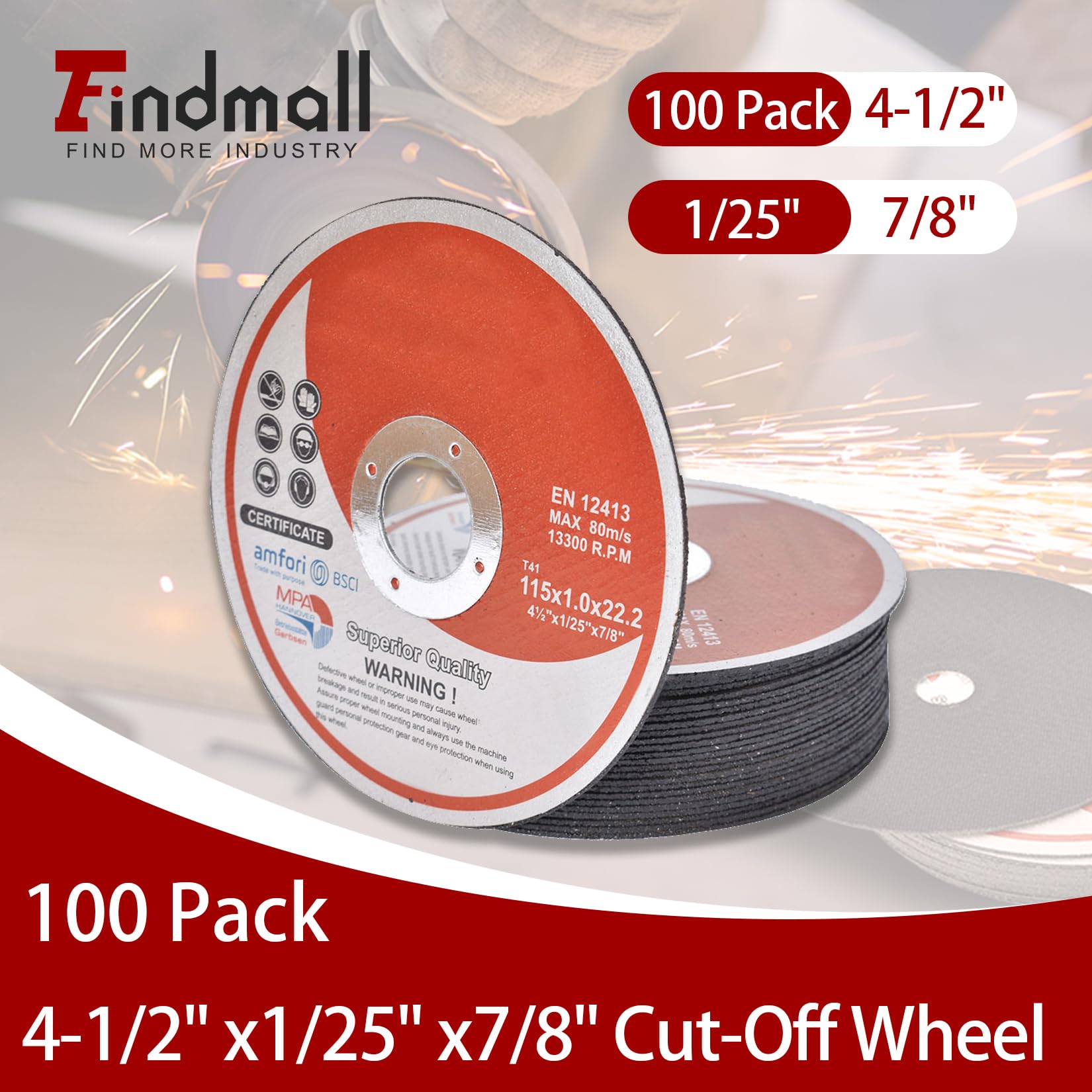 Disques à tronçonner (Paquet de 100) 4-1/2 x 1/25 x 7/8 Pouces pour Meuleuses d'angle, en métal et en Acier Inoxydable