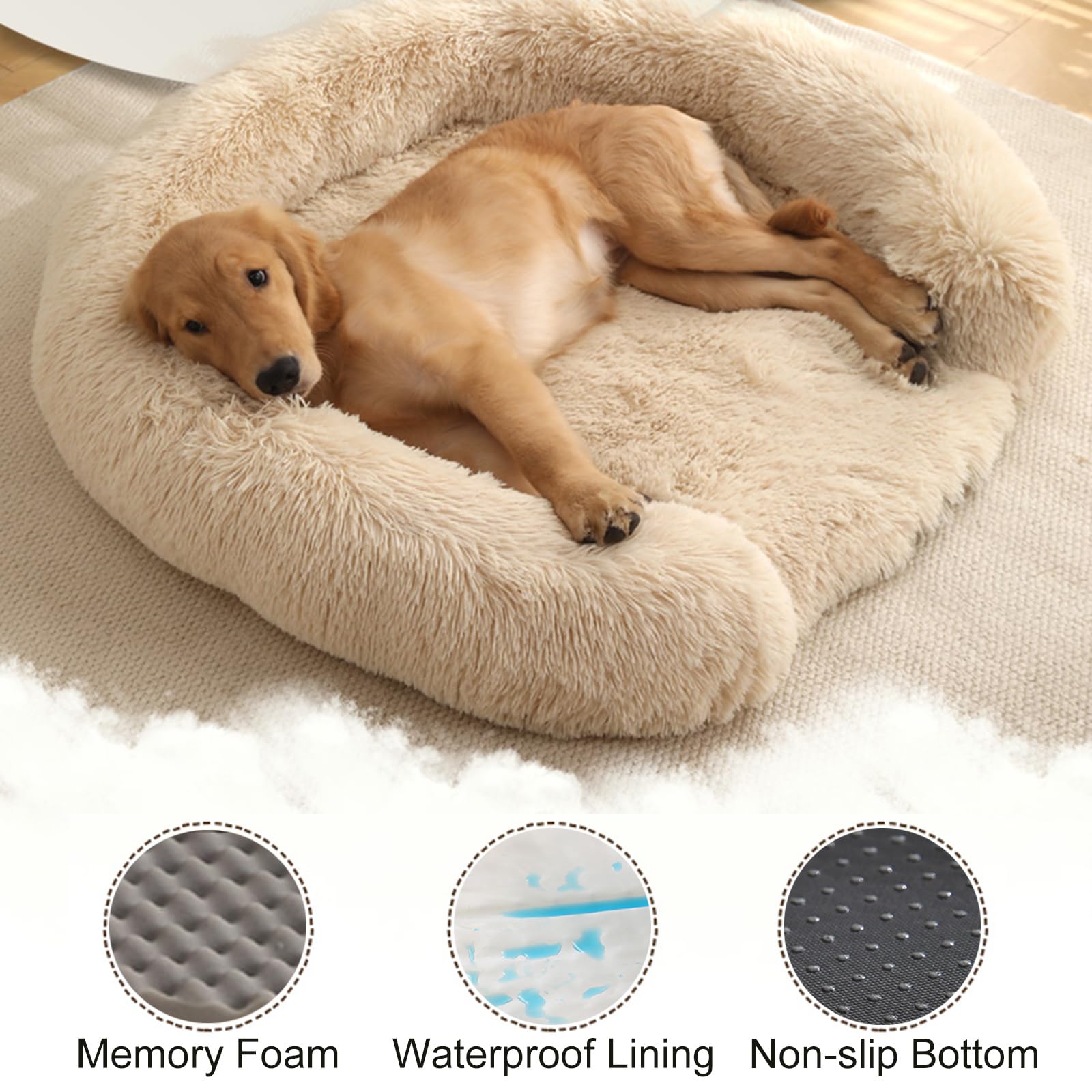 Cama esponjosa para perros grandes, tapete en forma de C con forro impermeable, funda extraíble, lavable y antideslizante (aguamarina, XL)