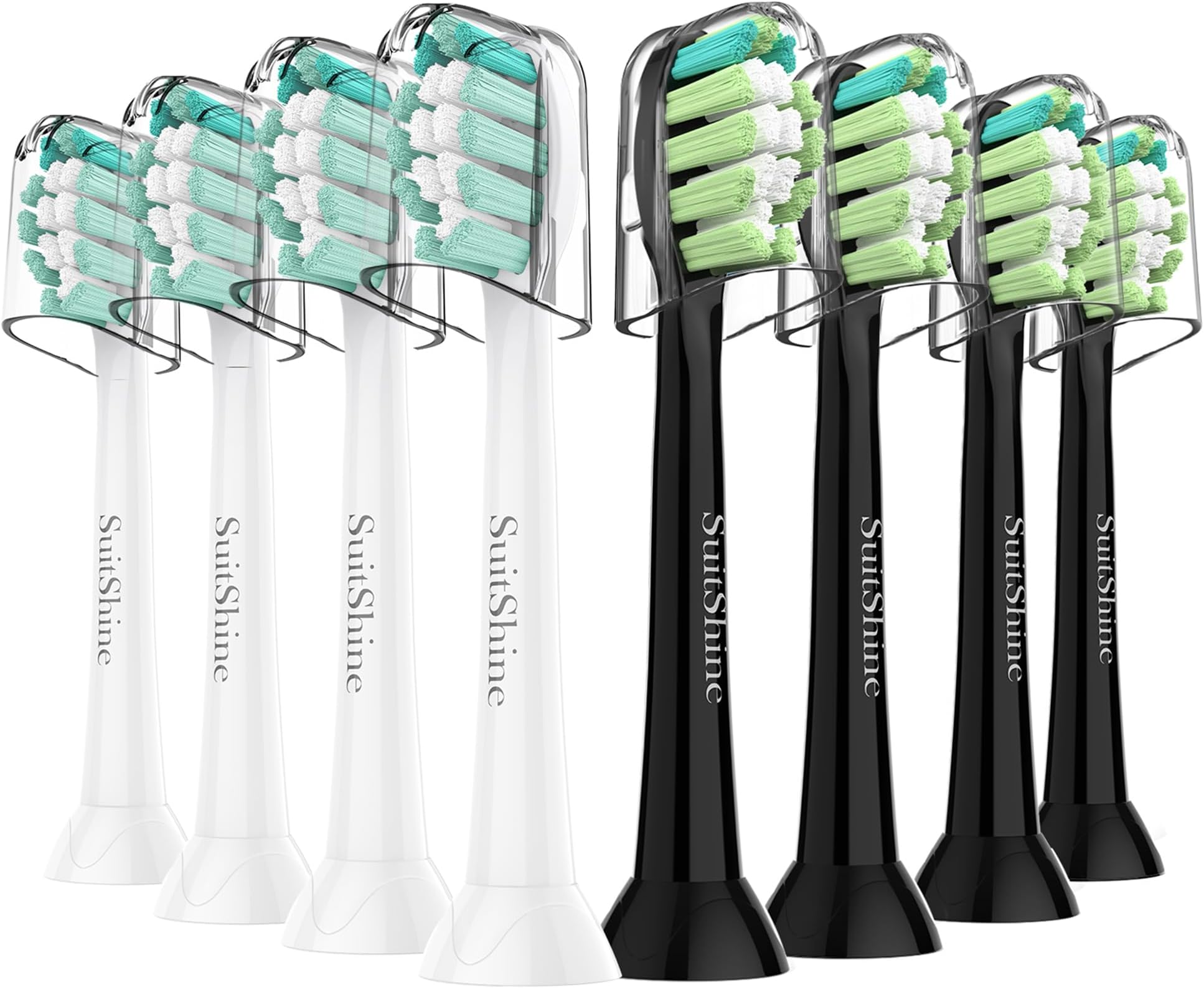 Replacement Toothbrush Heads Compatible with Philips Sonicare and More Click-on Handles 8 Pack Blackwhite