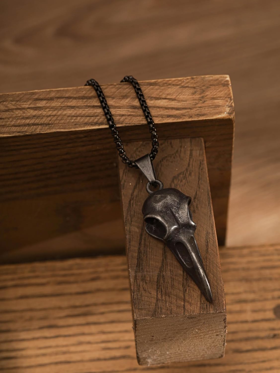 HAQUIL Stainless Steel Raven Skull Pendant Necklace, Box Chain, Gothic Punk Biker Raven Jewelry Gift for Men and Women - Image 2