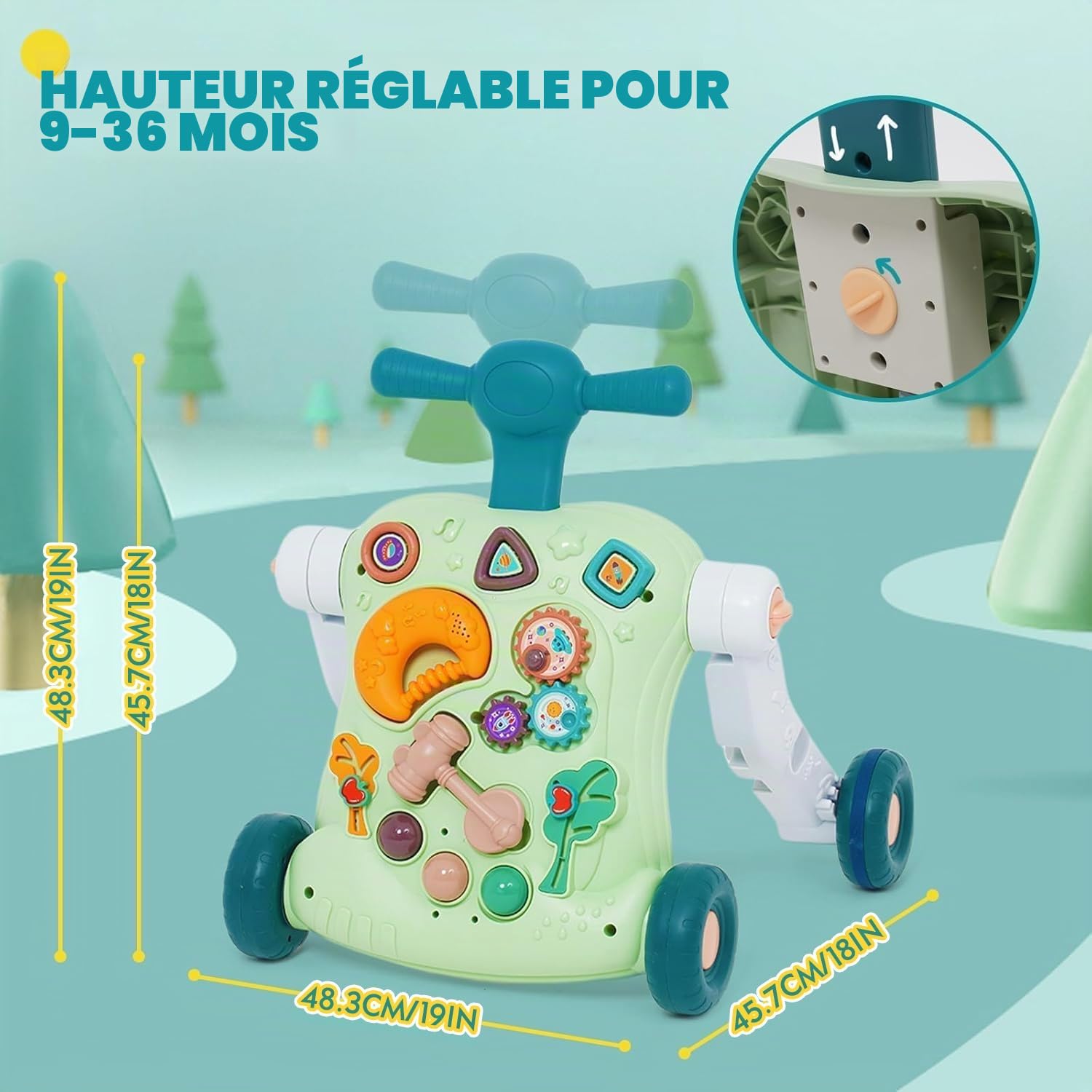 Trotteur Bébé 6 en 1 Évolutif Multifonctionnel,Chariot de Marche Pousseur avec Table d’Activité d’Éveil,Jouet Éducatif Musical pour Enfant Garçon Fille 6-18 Mois