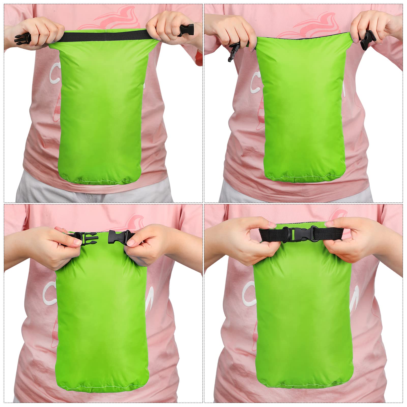 Set di 6 sacchi impermeabili leggeri e ermetici, con 20 l, 15 l, 10 l, 8 l, 5 l, 3 l, e tracolla lunga regolabile, per kayak, canottaggio, escursionismo, campeggio