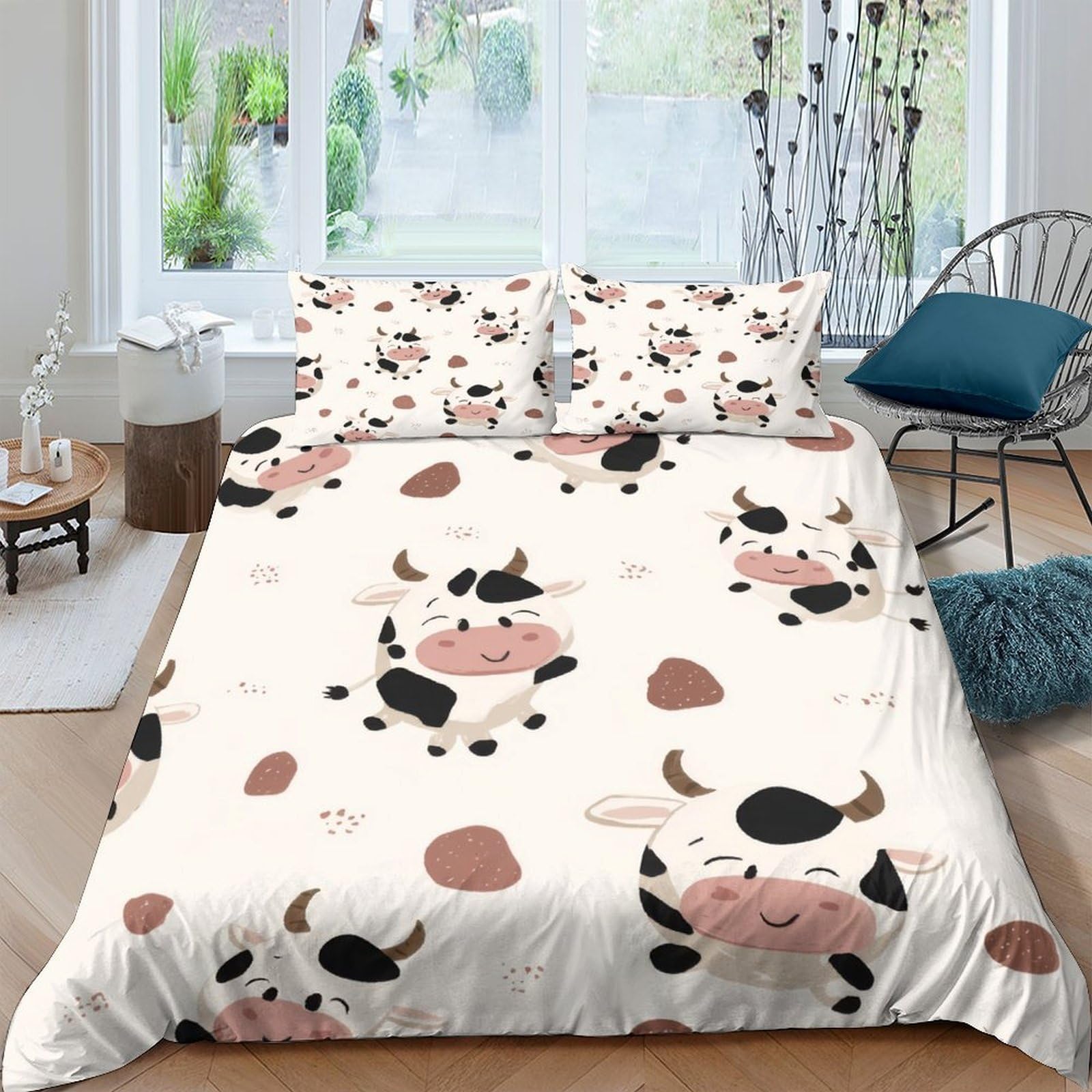 Ctjqhvkz Style-10 3D Printed Cartoon Cow Fitted Sheet Microfiber Soft Cute Heart Pattern Mattress Cover For Bedroom Dorm Decor Single（135X200cm）