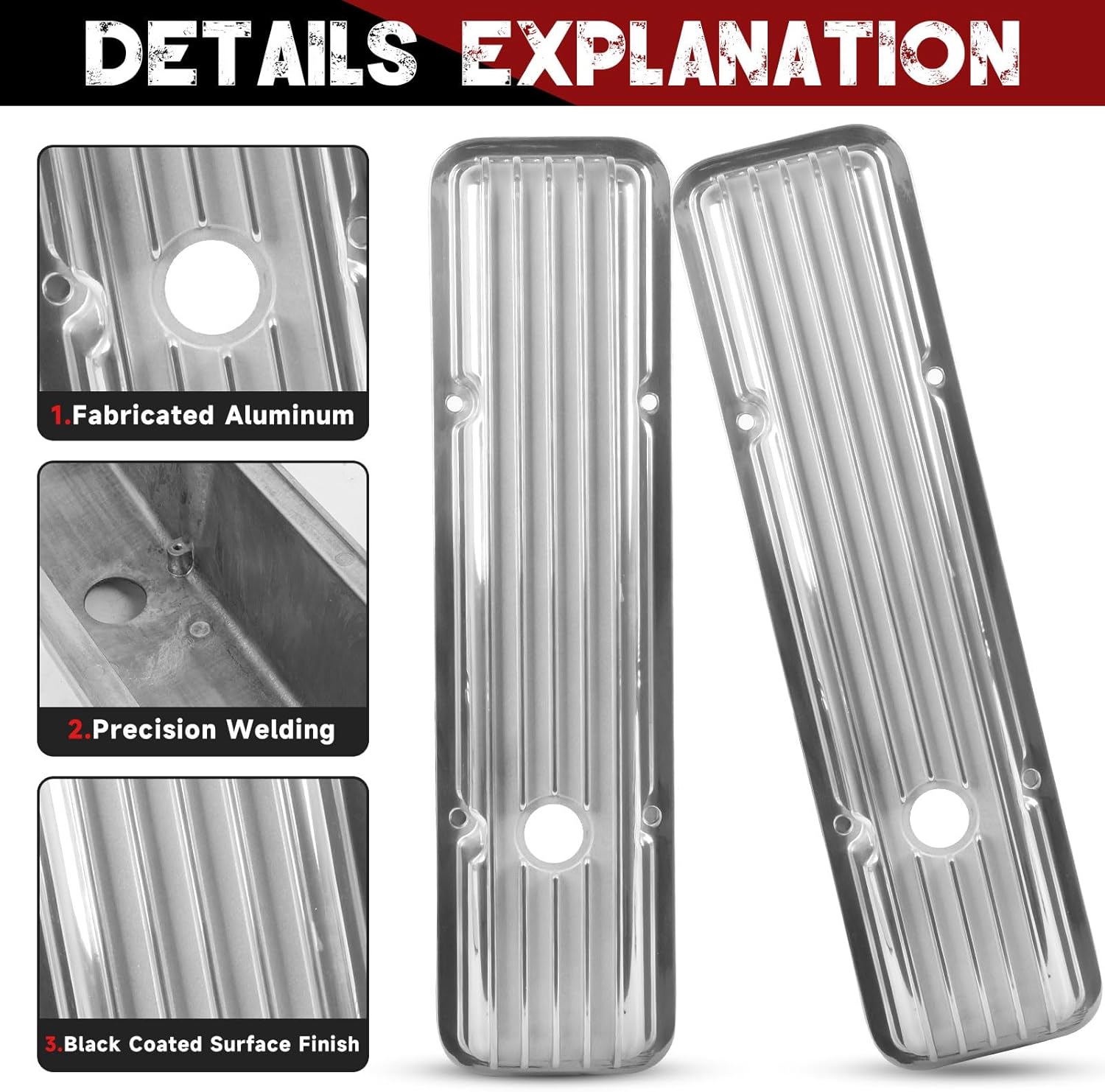 Aluminum Tall Valve Covers for 1958-1986 Chevy SBC 283, 302, 305, 327, 350, 400 Engine Small Block Finned Polished Valve Covers