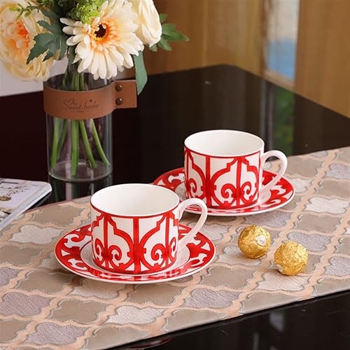 Miniatura 3 de BEDEN Taza de café 2 tazas de té tazas y platillos de porcelana de hueso rojo en caja naranja juego de platos de taza de té de porcelana de lujo