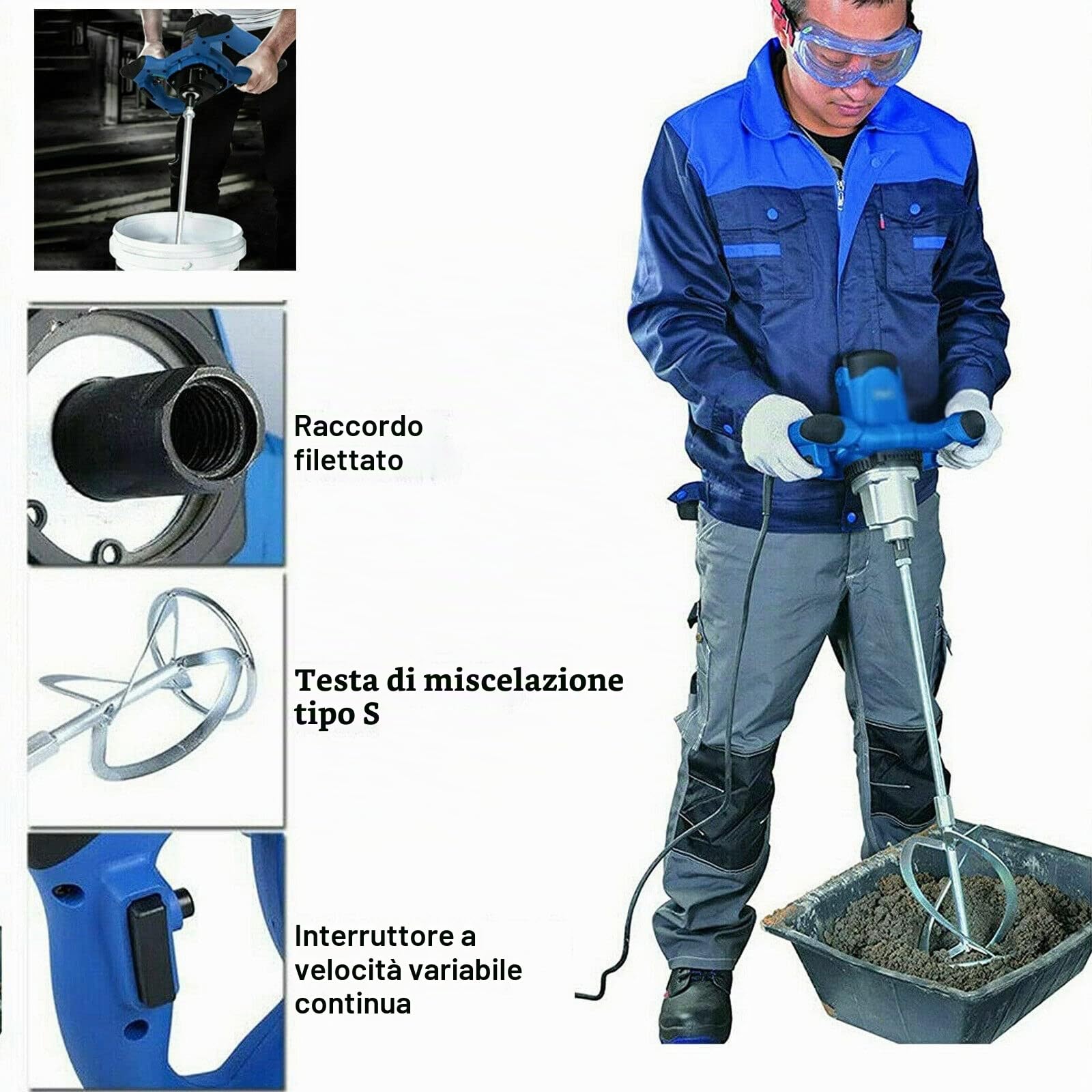 2600W Miscelatore Professionale, Miscelatore per Malta, 230V Miscelatore Cemento, Miscelatore per Colla, Mescolatore Betoniera, Qualità Industriale, 6 Vlocità, Agitatore M14 Regolabile