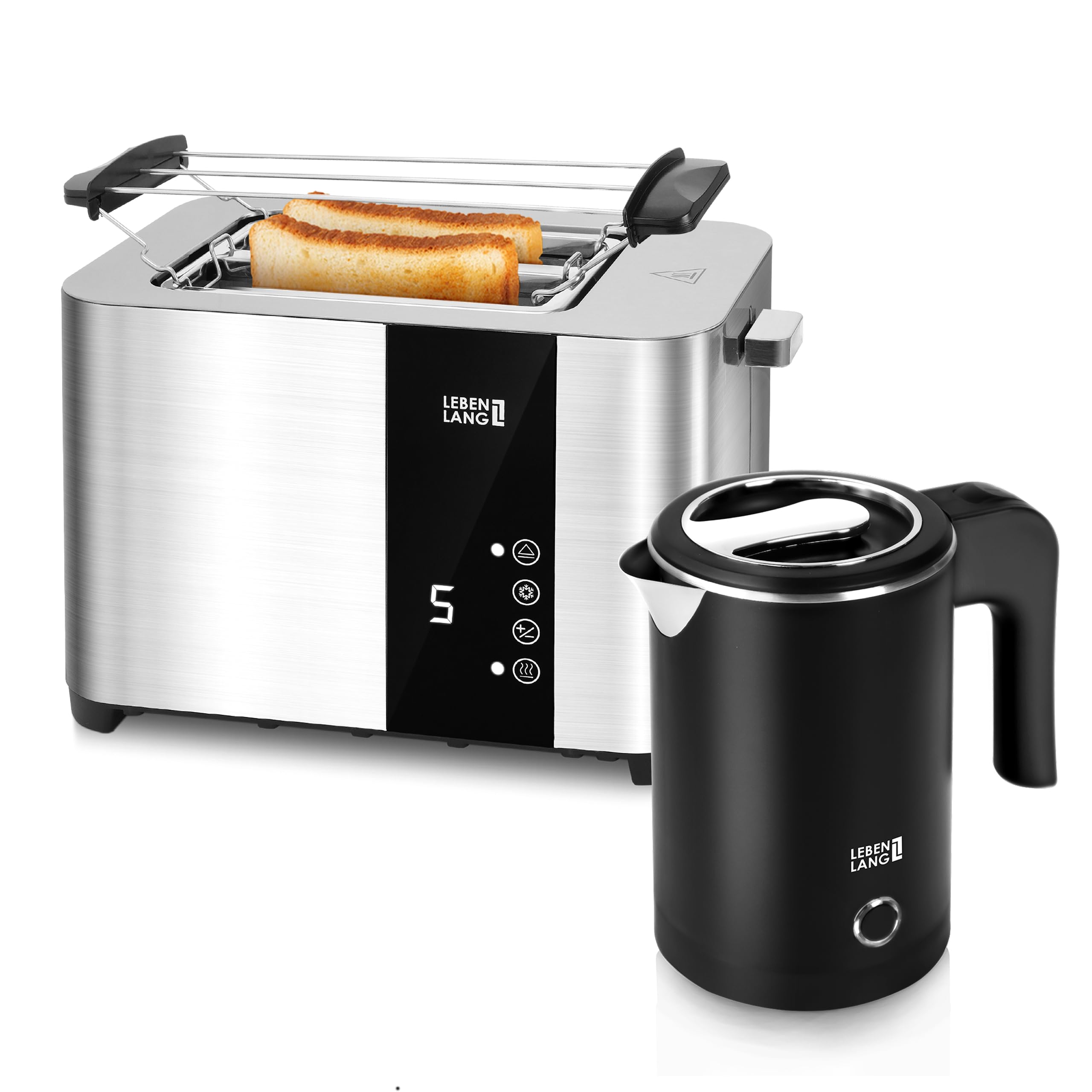 LEBENLANG BUNDLE 500ml Reisewasserkocher + 2 Scheiben Toaster