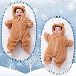 AiWMGL Baby Bear Hooded Fleece Romper Snowsuit | Cozy one-piece fleece jumpsuit with full-zip and elastic cuffs for winter.