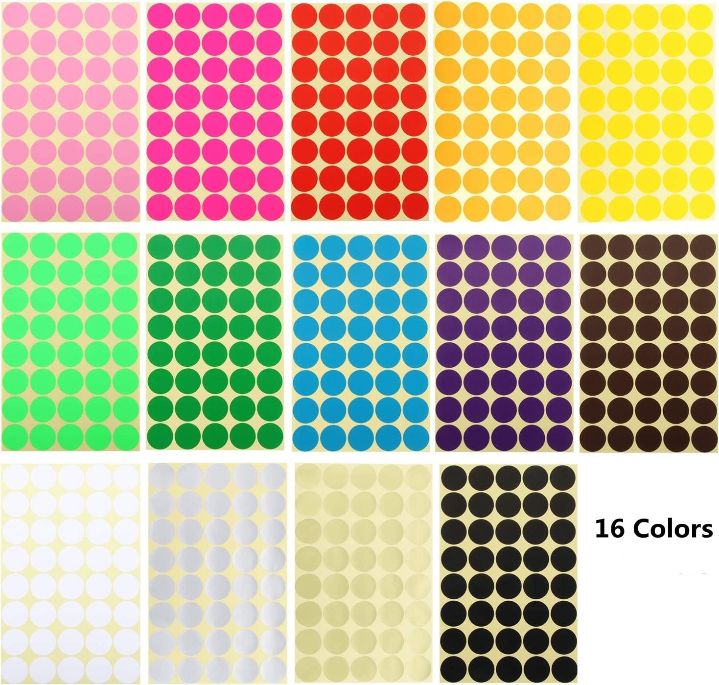 JANYUN 2688 Pcs 1 Inch Round Coding Circle Dot Labels, 16 Colors