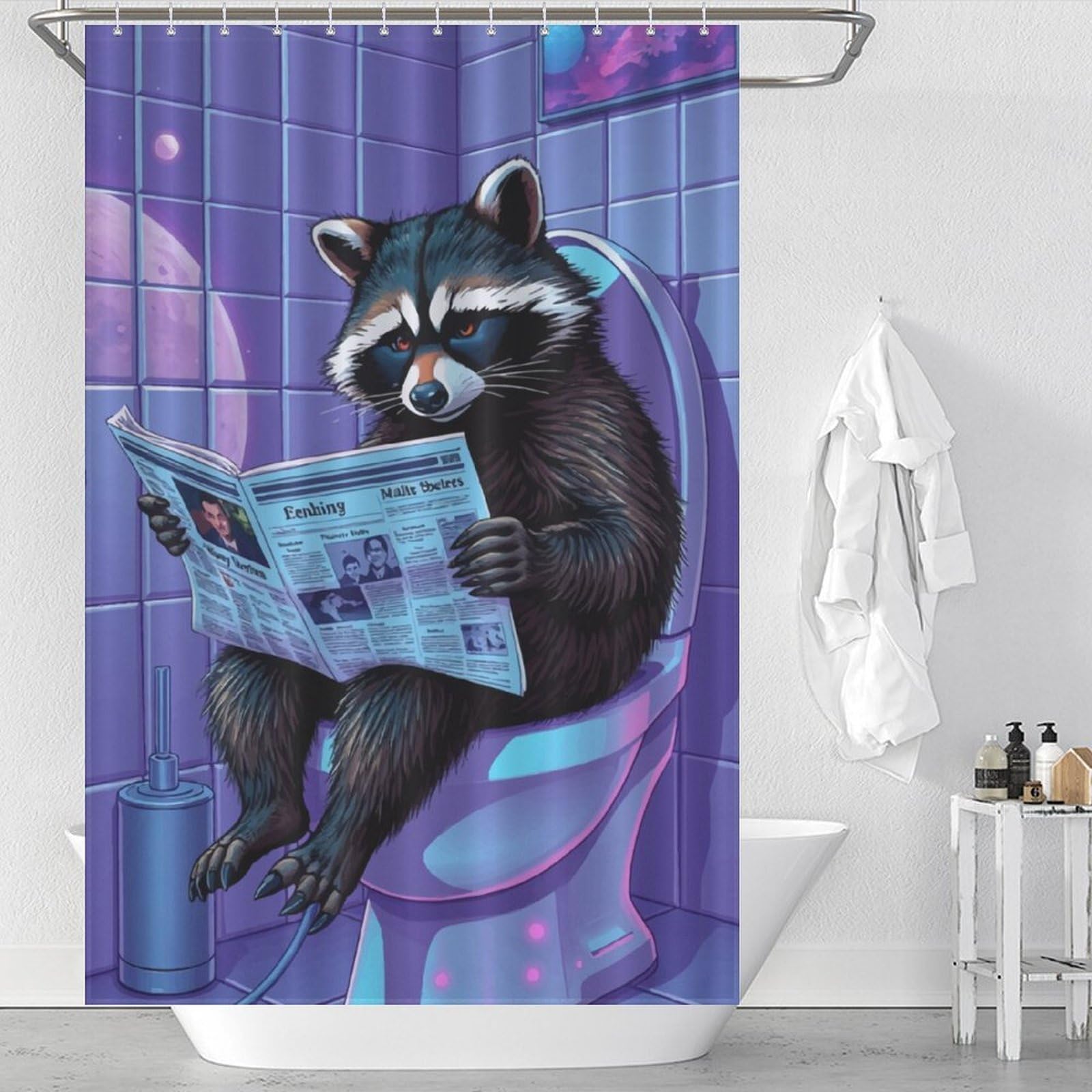 Rideau de douche raton laveur pour éviter les éclaboussures et égayer votre salle de bain