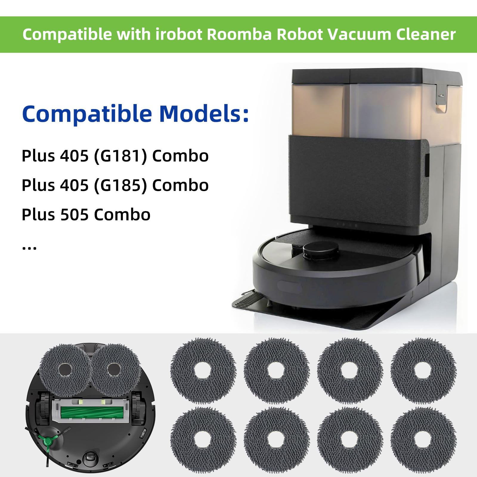 Juego de 8 Paños para iRobot Roomba Plus 405 y 505 Combo Robot Aspirador, Reutilizable y Lavable, Paño de Repuesto - 3