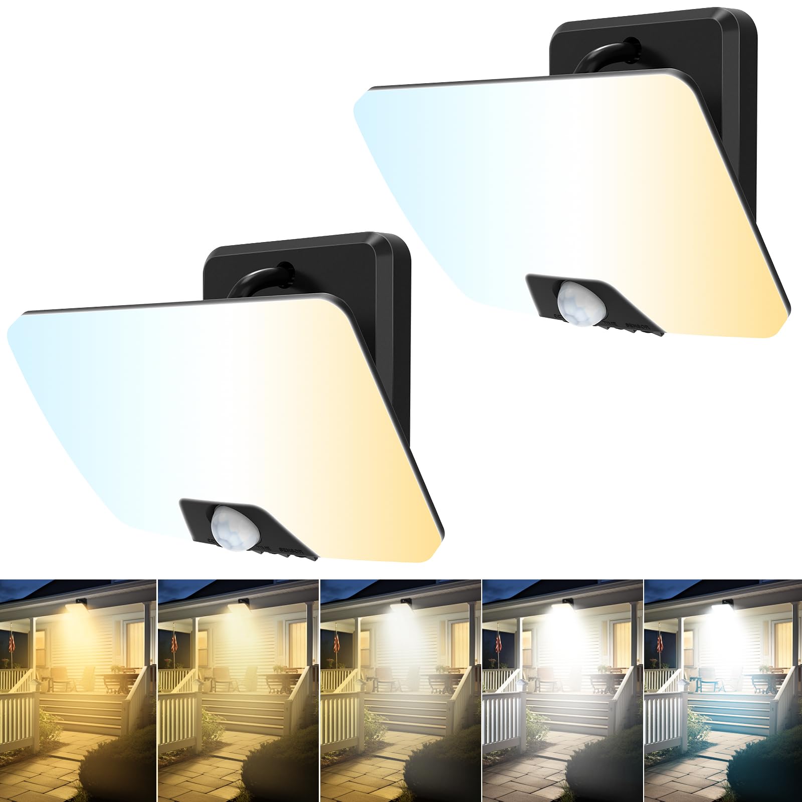 nipify Aussenlampe mit Bewegungsmelder 3000K-6500K [2 Stück], Warmweiß/Neutral/Kaltweiß 24W LED Strahler Außen Superhell mit 3 Leuchtmodi, Wasserdicht Fluter für Garage Garten Hauswand Hof Haustür