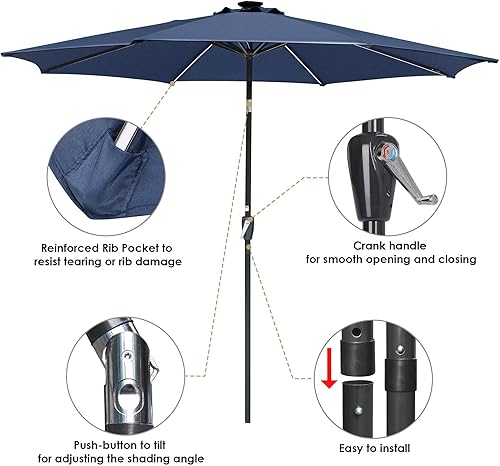 Miniatura 87 de Yescom Outdoor Solar Powered LED Patio Umbrella with Crank Tilt for Garden Backyard Deck Table Market Poolside Party Event 2-Beige,3-Negro