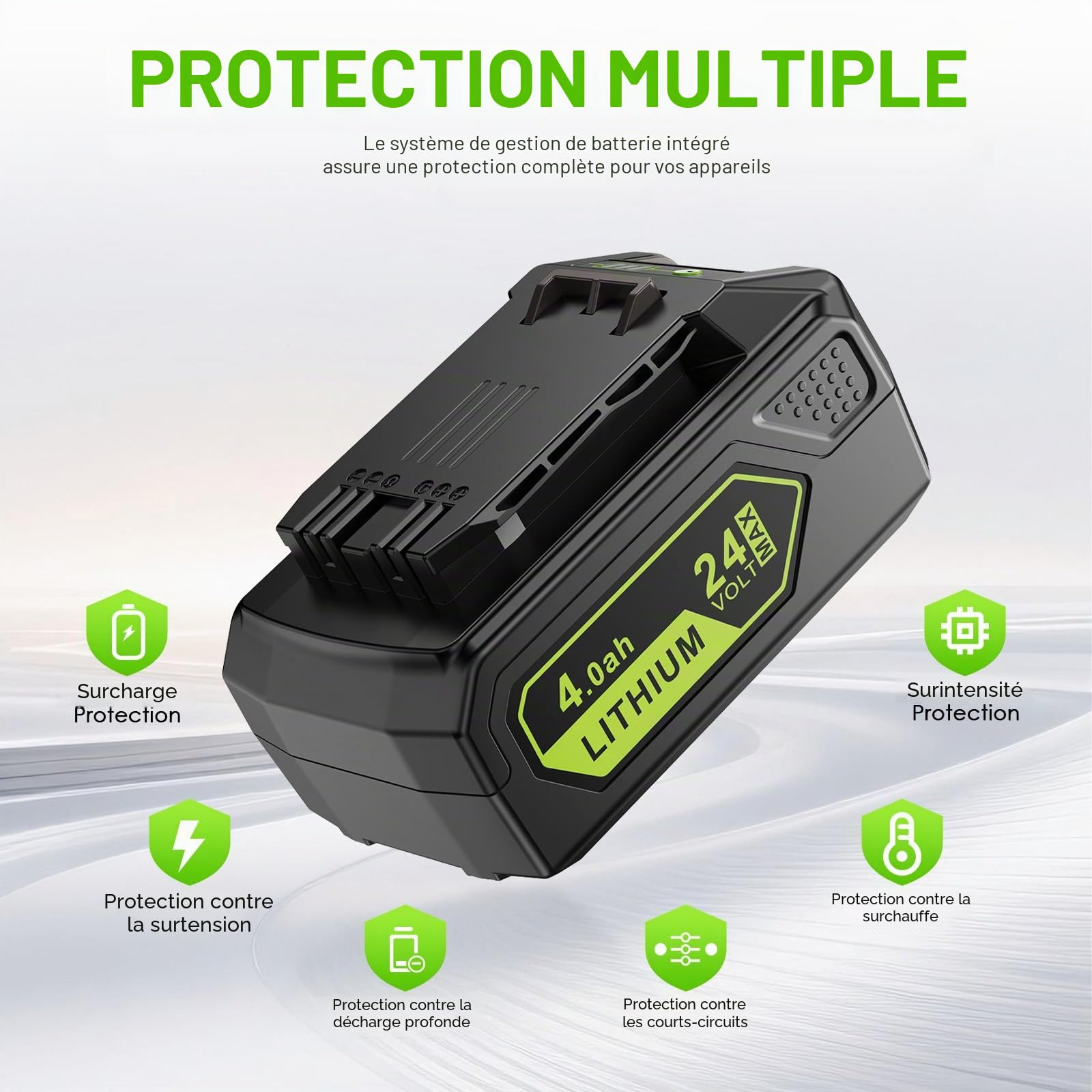 ASUNCELL Batterie de rechange 4 Ah 24 V pour Greenworks, batterie Li-Ion compatible avec Greenworks 24 V 29842 29852 BAG708 BAG711 20352 22232 2508302