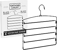 Vista 2 de Fontaines - Paquete de 4 perchas de lujo para pantalones de 5 niveles, ultra delgadas y ahorran espacio, gancho giratorio de metal resistente