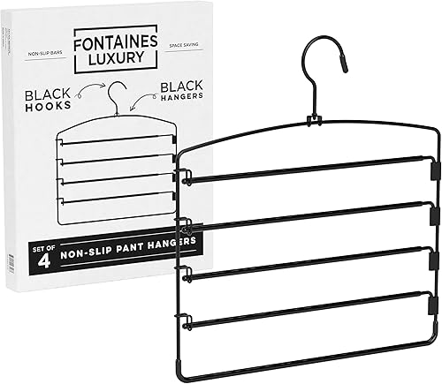 Miniatura 2 de Fontaines - Paquete de 4 perchas de lujo para pantalones de 5 niveles, ultra delgadas y ahorran espacio, gancho giratorio de metal resistente con