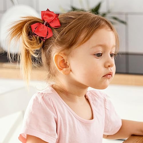 Miniatura 3 de SUPCLIPS Pinzas de lazo para el cabello con purpurina, horquillas de 3 pulgadas para niños y niñas, accesorios de peinado para el día de San