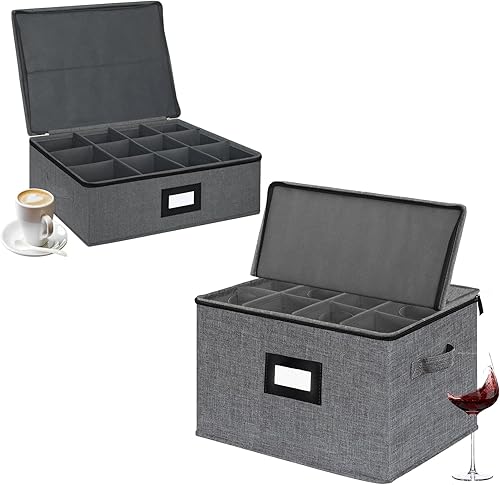 VERONLY Juego de almacenamiento de China, carcasa dura y apilable, para almacenamiento y transporte de vajillas, caja de almacenamiento de copas de