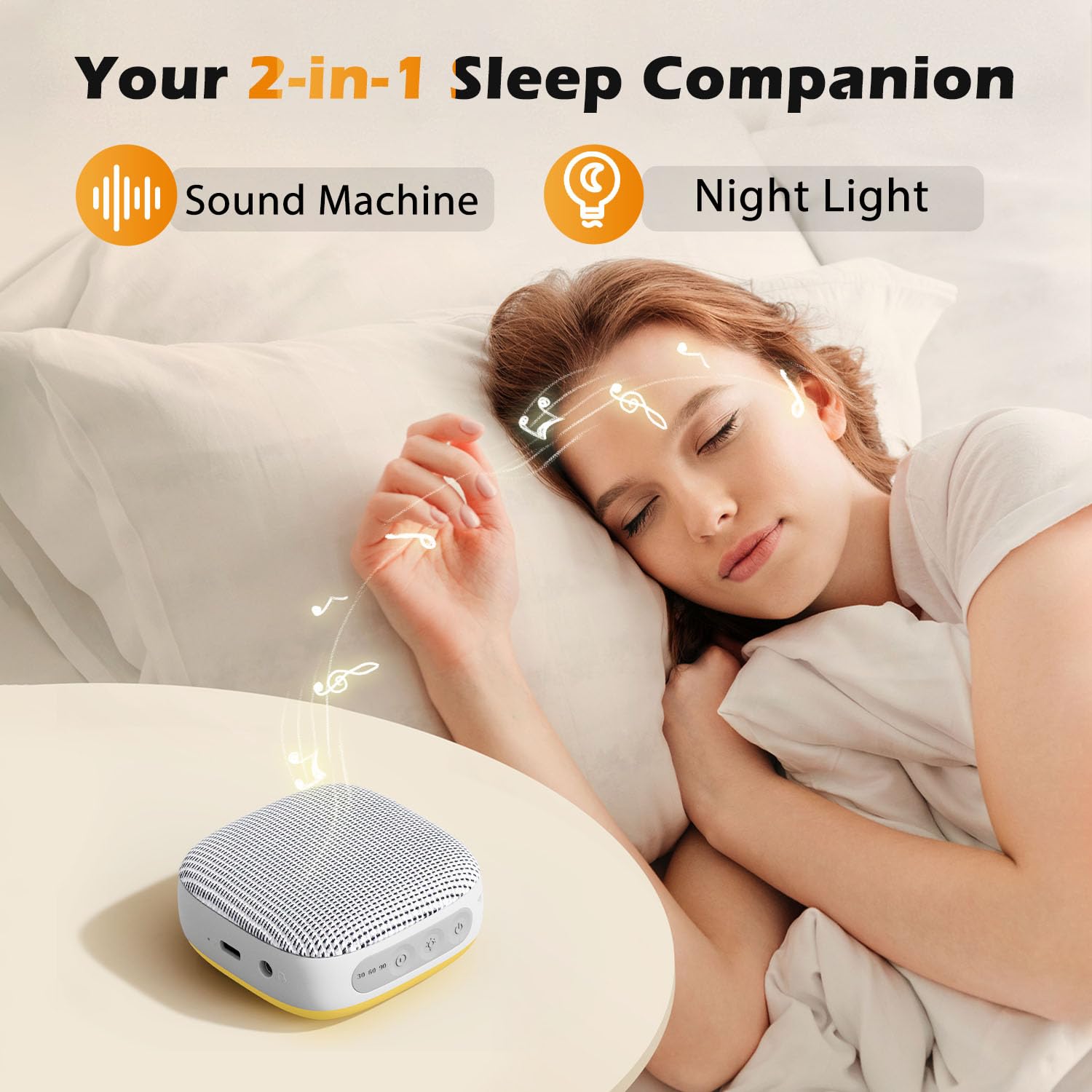 HOMEBEST Macchina audio per adulti, bambini, mini macchina audio portatile per dormire, jack per cuffie e timer, 21 suoni fluidi, mascheratura del rumore per la privacy in ufficio, asilo nido,