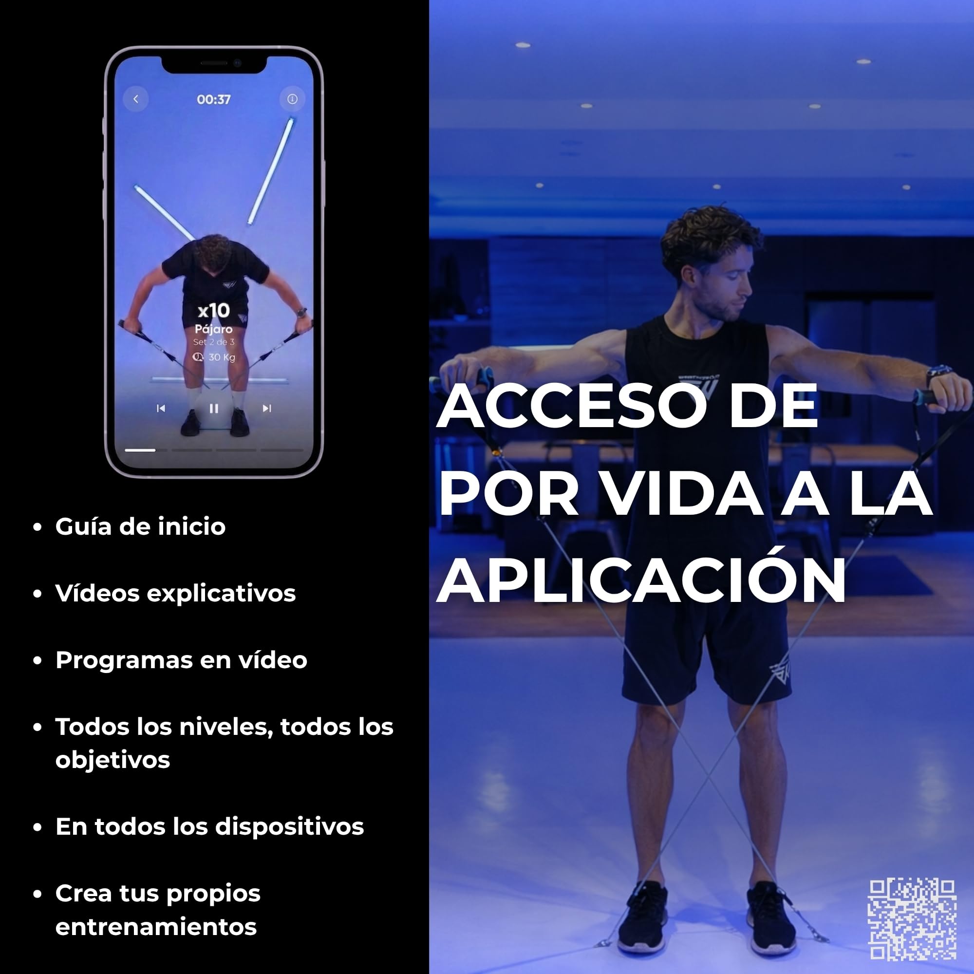SMARTWORKOUT Pro - Kit de Bandas de Resistencia para Musculación (120 kg) - 7 Gomas de Látex, Accesorios y App de Entrenamiento - Opción con o sin Barra