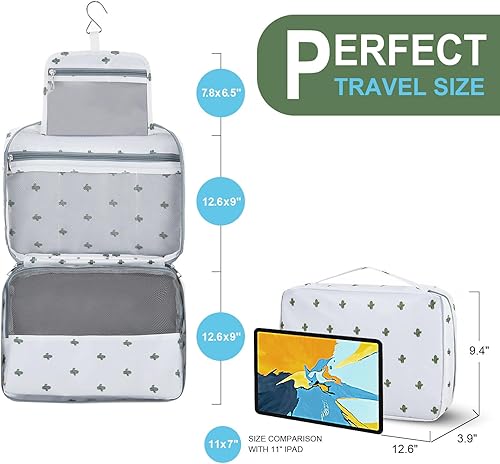 Miniatura 2 de WOOMADA Neceser con gancho para colgar, bolsa de aseo de viaje, bolsa de maquillaje de viaje, organizador de cosméticos para juego de cepillos,