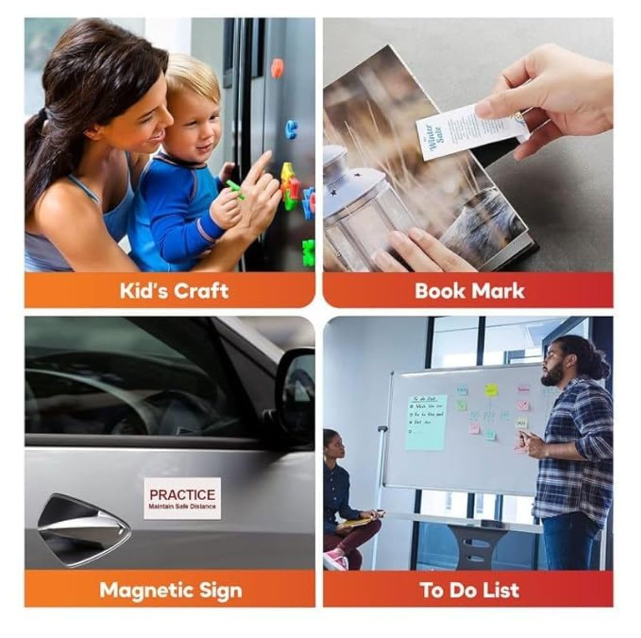 PEPL Magnetic Magnet Sheet 4 Pack Size 150mm X 300mm Non Adhesive, Create Your own Photo Fridge Magnets, Easy-to-Use for DIY Art and Crafts, 1.5mm Thickness (7.5x12 Inch) 4
