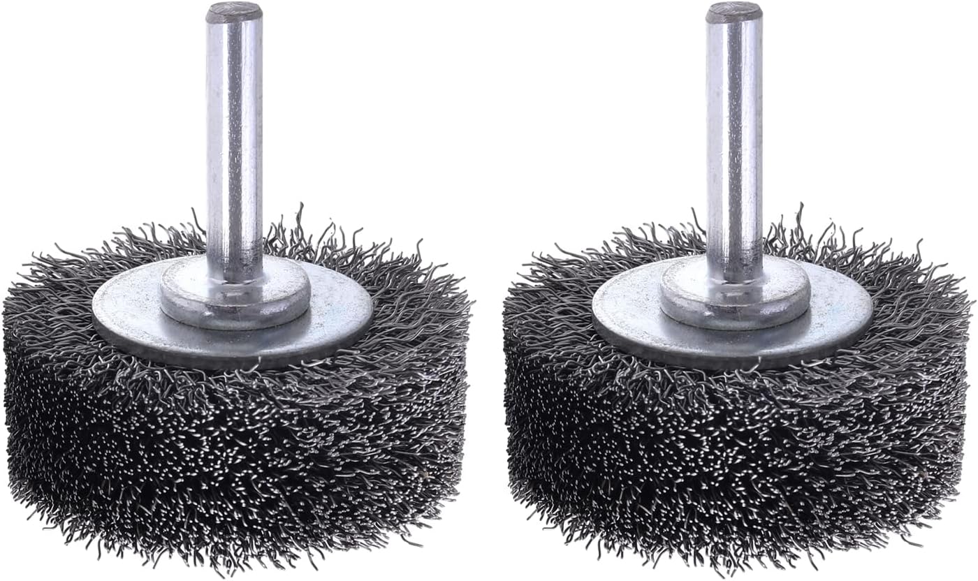 Rocaris 2 Pack 2 Inch Wire Wheel Brush for Drill Attachment - Heavy Duty Carbon Steel Brushes for Paint, Rust & Corrosion Removal - 0.0118" Wire, 1/4in Shank, 20000RPM