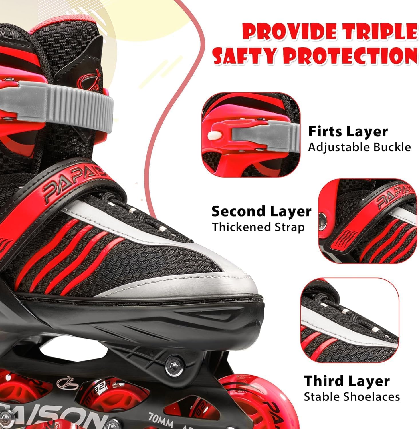 PAPAISON Adjustable Inline Skates Boys Ages 4-16, Roller Skates for Girls Kids Ages 5-8 8-12 with Full Light Up Wheels, Outdoor Skates Illuminating Skates for Children Teens Women