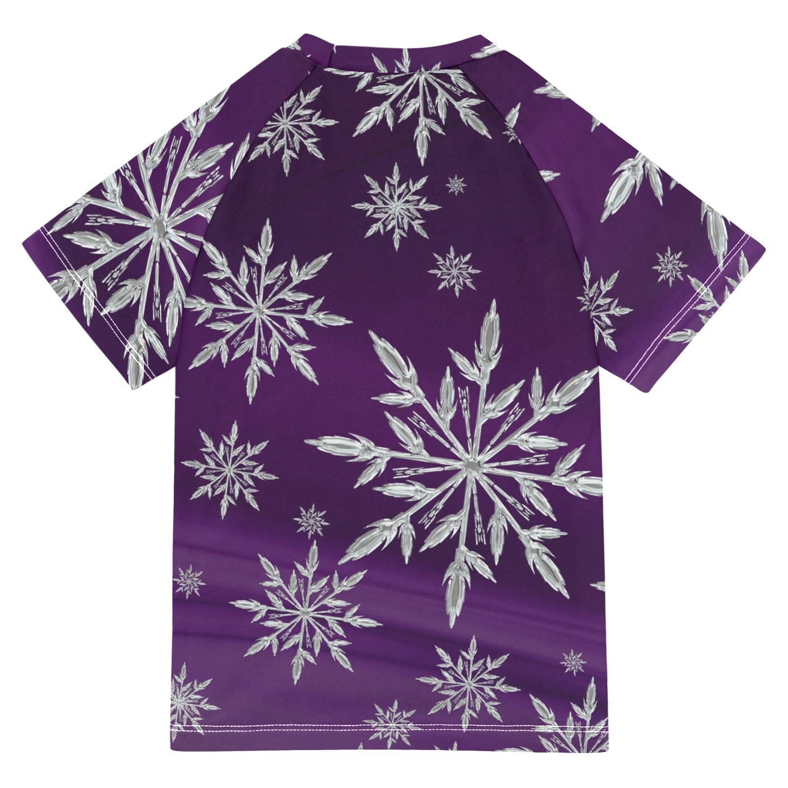 Aflyko Christmas Boys' Swim Shirt Snowflake Purples Xmas Rash Guard Beachwear Sun Protection Fishing Hiking Camping Surfing Swimming Toddler Infant Summer Daily T-Shirt, 4T