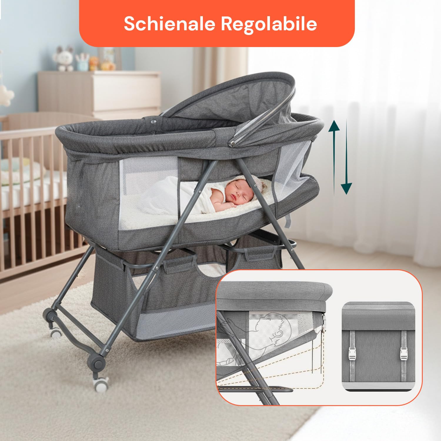 Avilia - Culla Neonato Pieghevole, Lettino per Bambini Co-Sleeping con Zanzariera Fotosensibile e Materasso Traspirante, Culla Fianco Letto Compatta e facile da Trasportare, Rapida Chiusura.