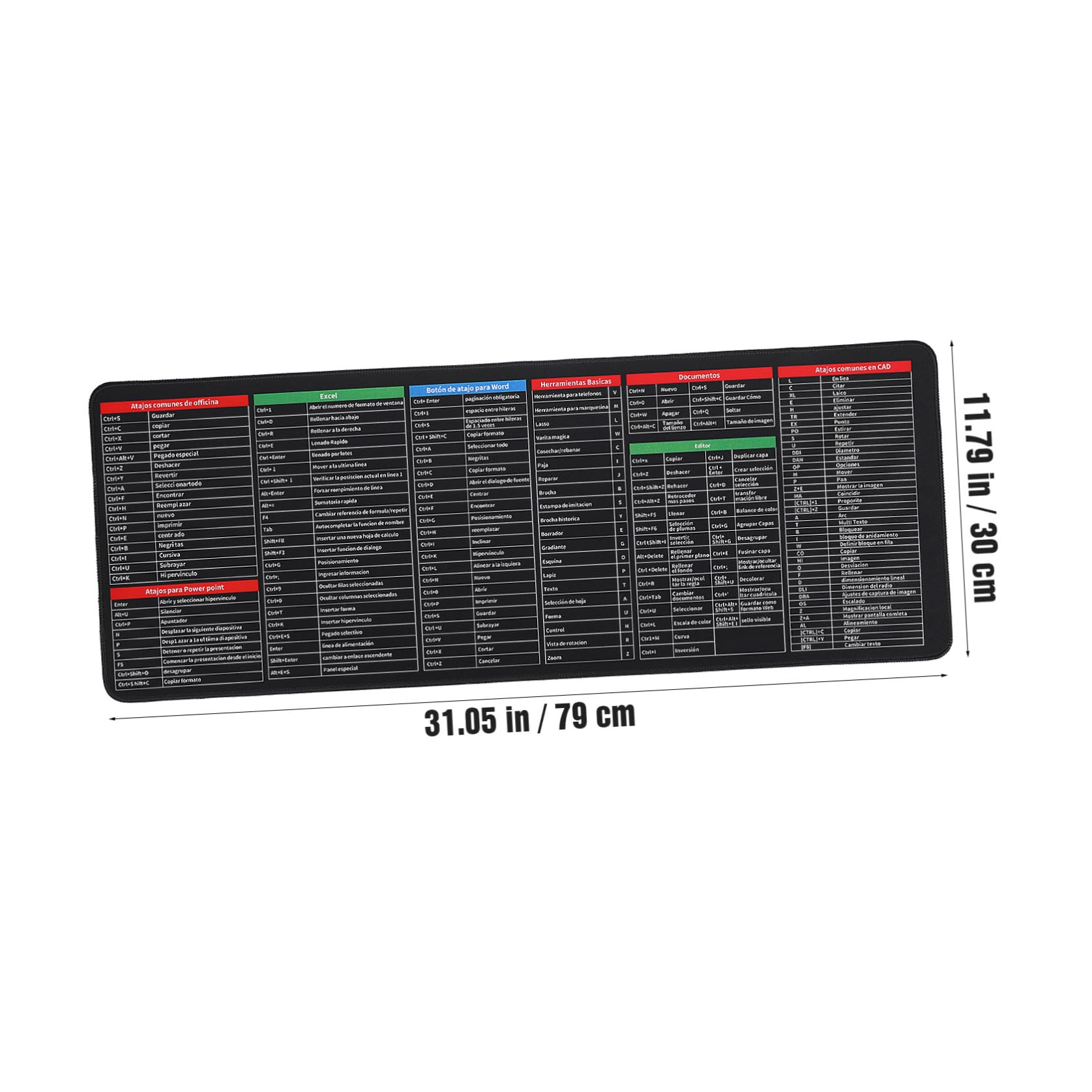 Alfombrilla de Ratón y Teclado Antideslizante de Goma Gruesa 31X11.8 Pulgadas Atajos para Oficina y Usuarios de Computadoras