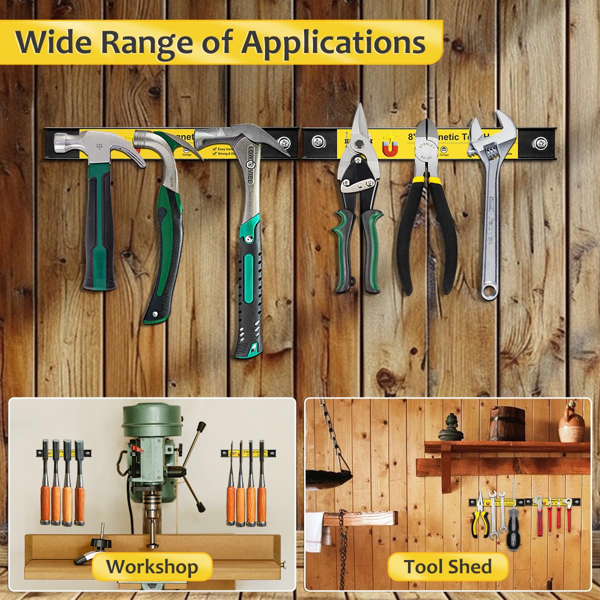 UCINNOVATE Lot de 6 supports magnétiques de 20,3 cm pour tournevis, bandes magnétiques, supports de rangement, barre de rangement magnétique pour outils muraux de garage