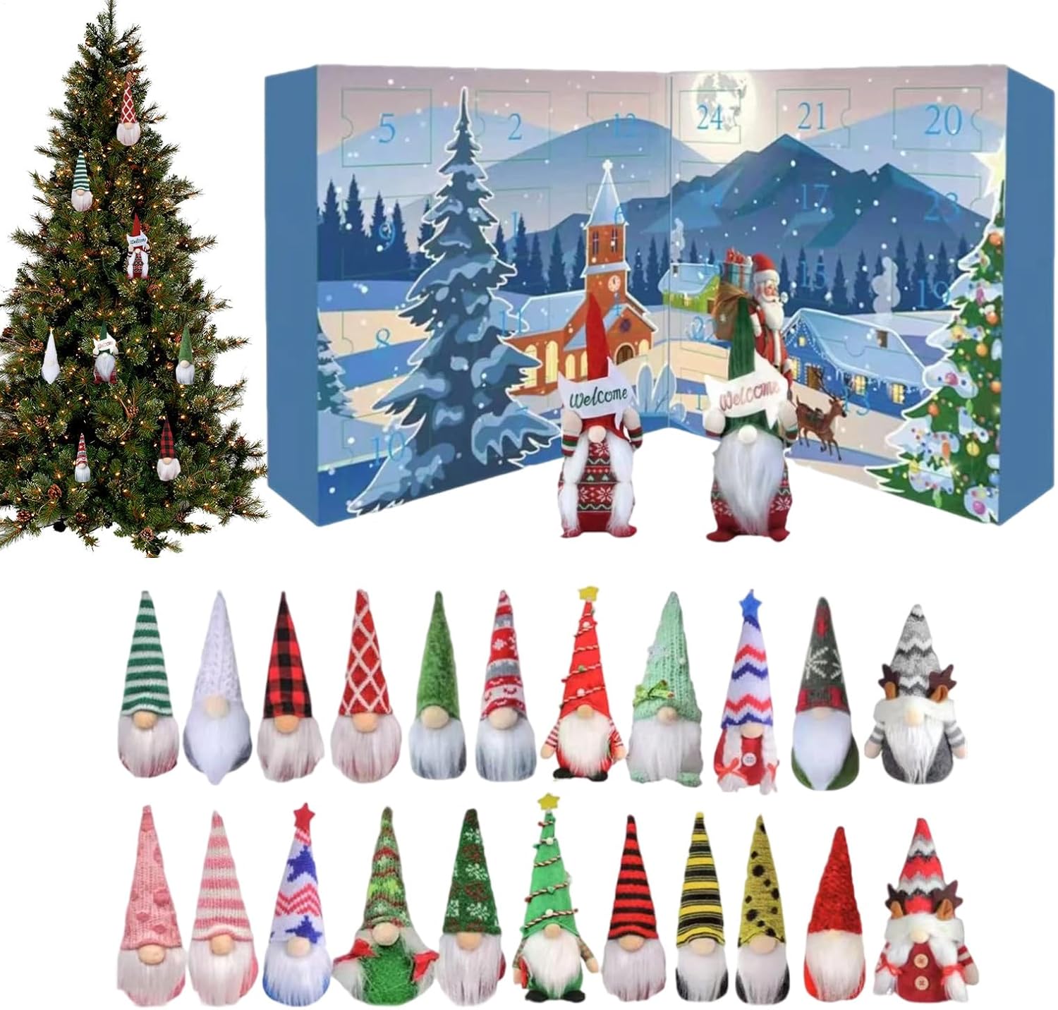 クリスマスカウントダウンカレンダー - 24日アドベントカウントダウンデコレーションノームおもちゃ,デスクディスプレイ オーナメント