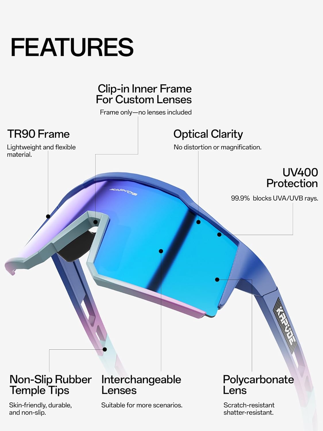 KAPVOE Polarized Glasses With 1 Lens Or 4 Lens UV Protection for Women Men Cycling Sunglasses Tr90 Frame Sports Bike K9022 - Image 2