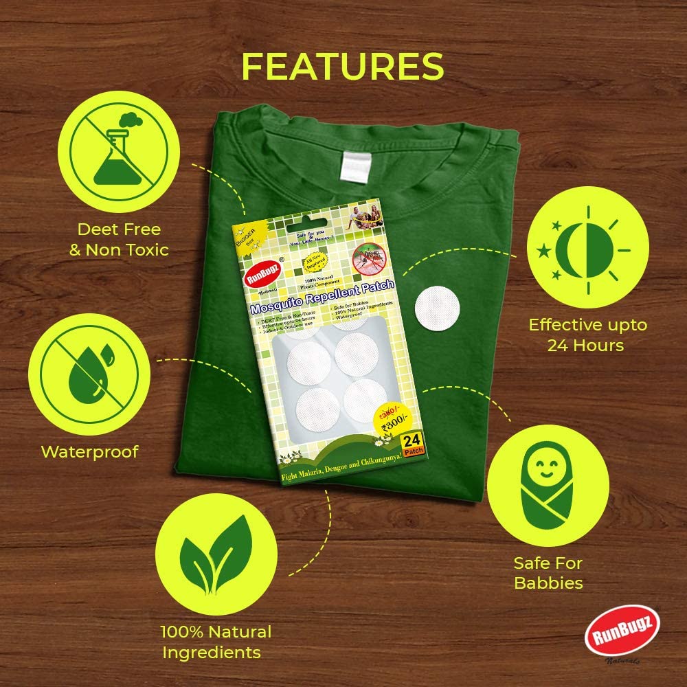 RunBugz 100% Natural Anti-Mosquito Patches for Babies, 24 count | Natural Protection from Disease Spreading Mosquitoes | 24 Hours of Protetcion | Free from DEET, Alcohol and Stains (White) 1