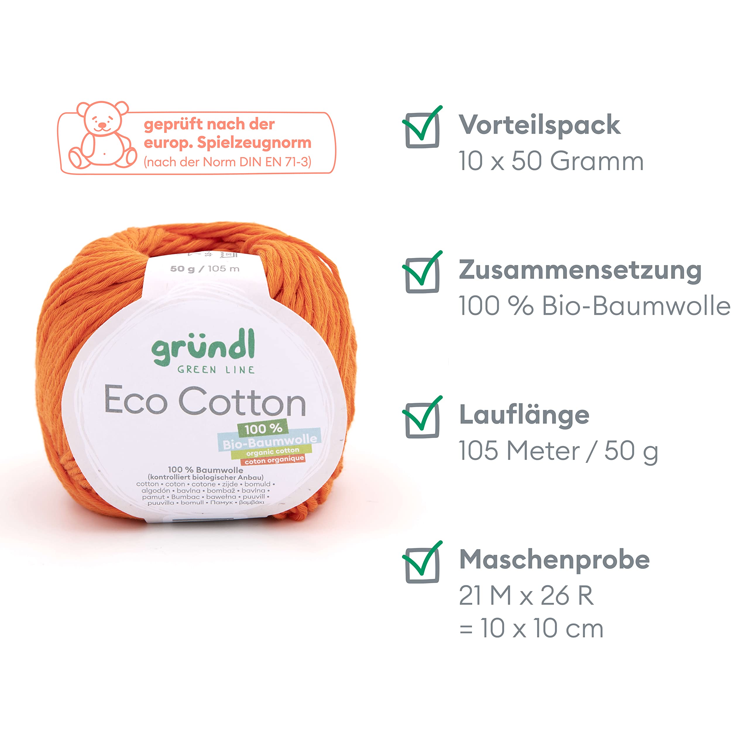 Gründl Eco Cotton Wool (Yarn Made from 100% Organic Cotton, Oeko-Tex® Certified, Easy to Clean and Washable, 50 g/105 m - Image 2