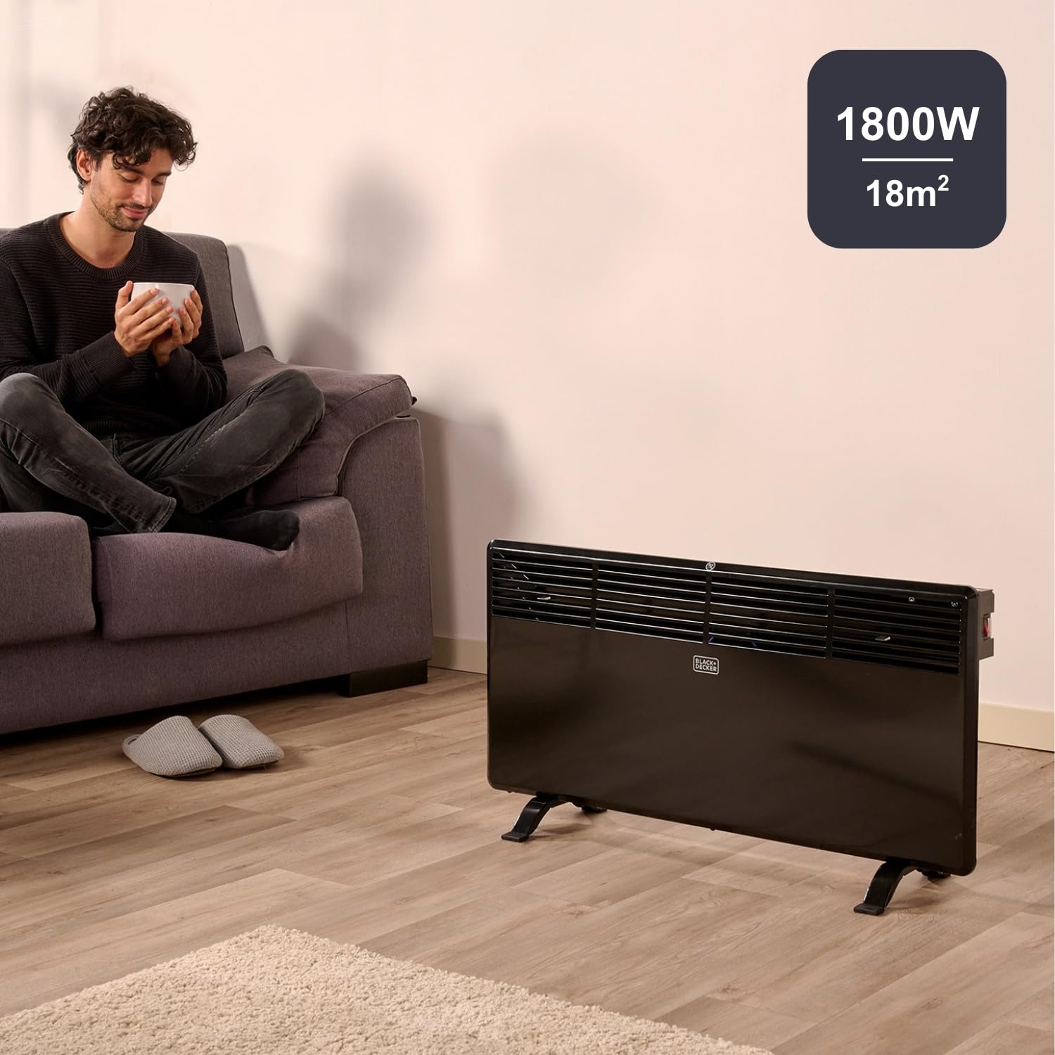 BLACK+DECKER BXCSH1800E konwektor, 1800 W, 240 V, konwektor stojący, opcjonalnie również montaż ścienny, przełącznik wł./wył., eleganckie wzornictwo, czarny