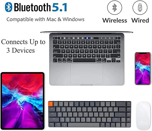 Miniatura 2 de Keychron Teclado mecánico K7 inalámbricocableado diseño del 65 ultradelgado de 68 teclas con retroiluminación LED blanca teclado de computadora