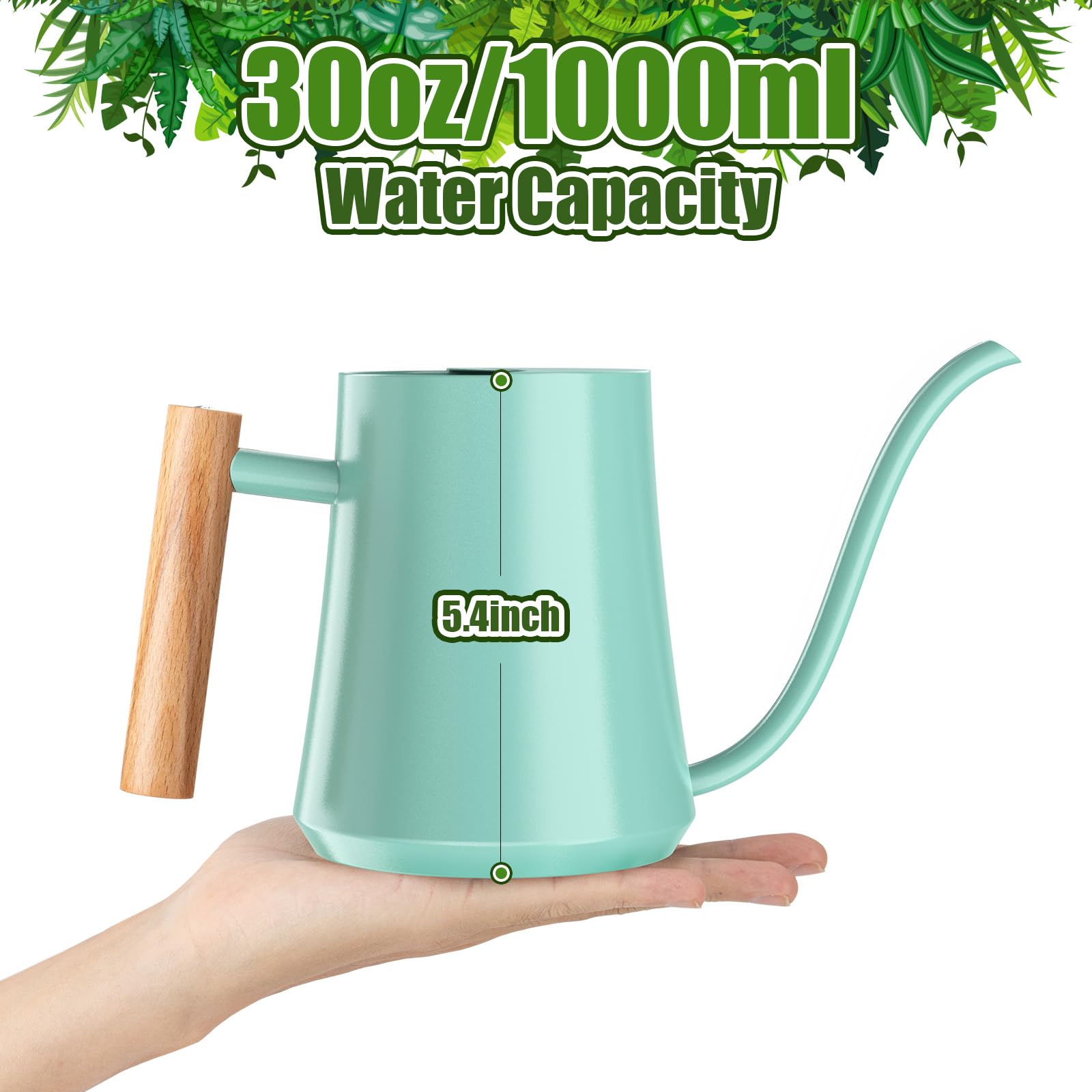 Gießkanne für Zimmerpflanzen, Minzgrün, 1000 ml, niedliche Gießkanne, dekorativer kleiner Matal-Gießtopf für Haus, Bonsai, Pflanzen, Garten, Blume, drinnen und draußen
