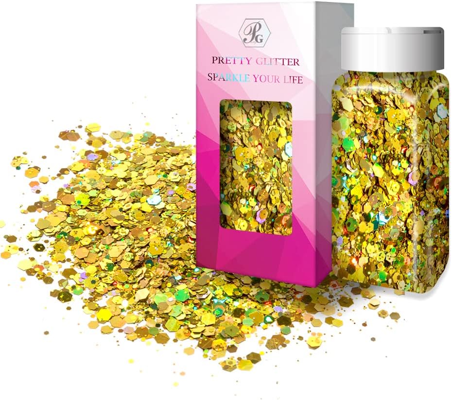PrettyG 2oz Shakers / 57Gram Box Chunky Mixes Holographic Sequin Glitters Powder for Resin Crafts Tumblers Slime Nail Art Decoration LBC1000