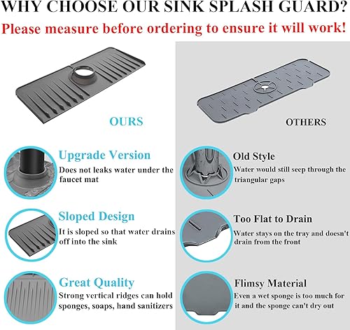 Miniatura 10 de YATOISUR Protector contra salpicaduras de fregadero de 14.4 x 5.4 pulgadas, tapete para grifo de fregadero con tapete colector de agua y jabonera y