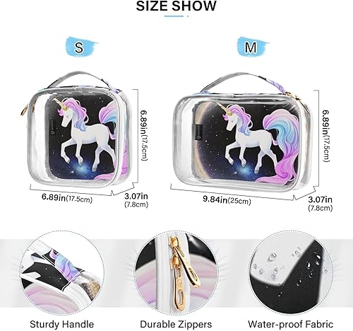 Miniatura 4 de Unicorn Universe - Neceser transparente para viajar, paquete de 2 bolsas de cosméticos de maquillaje con cremallera, bolsa de viaje para artículos
