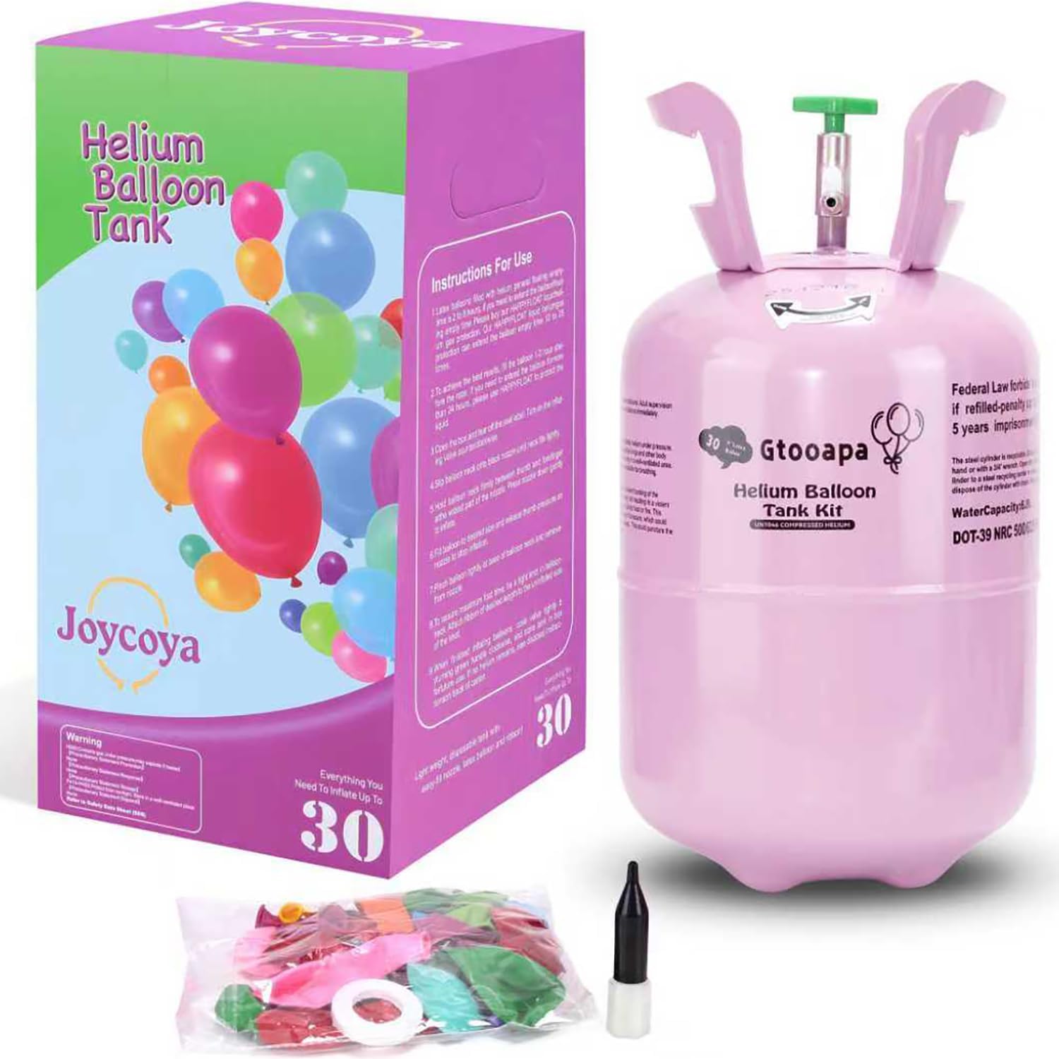 Helium Tank for Balloons at Home 7L Tank Up to 30 Latex Balloons and Ribbons Included 1-Tank