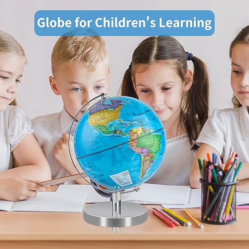 Miniatura 6 de Globo mundial de 9 pulgadas para niños con soporte, reescribible, fácil de leer, mapa de alta transparencia, globos terrestres para adultos, globos