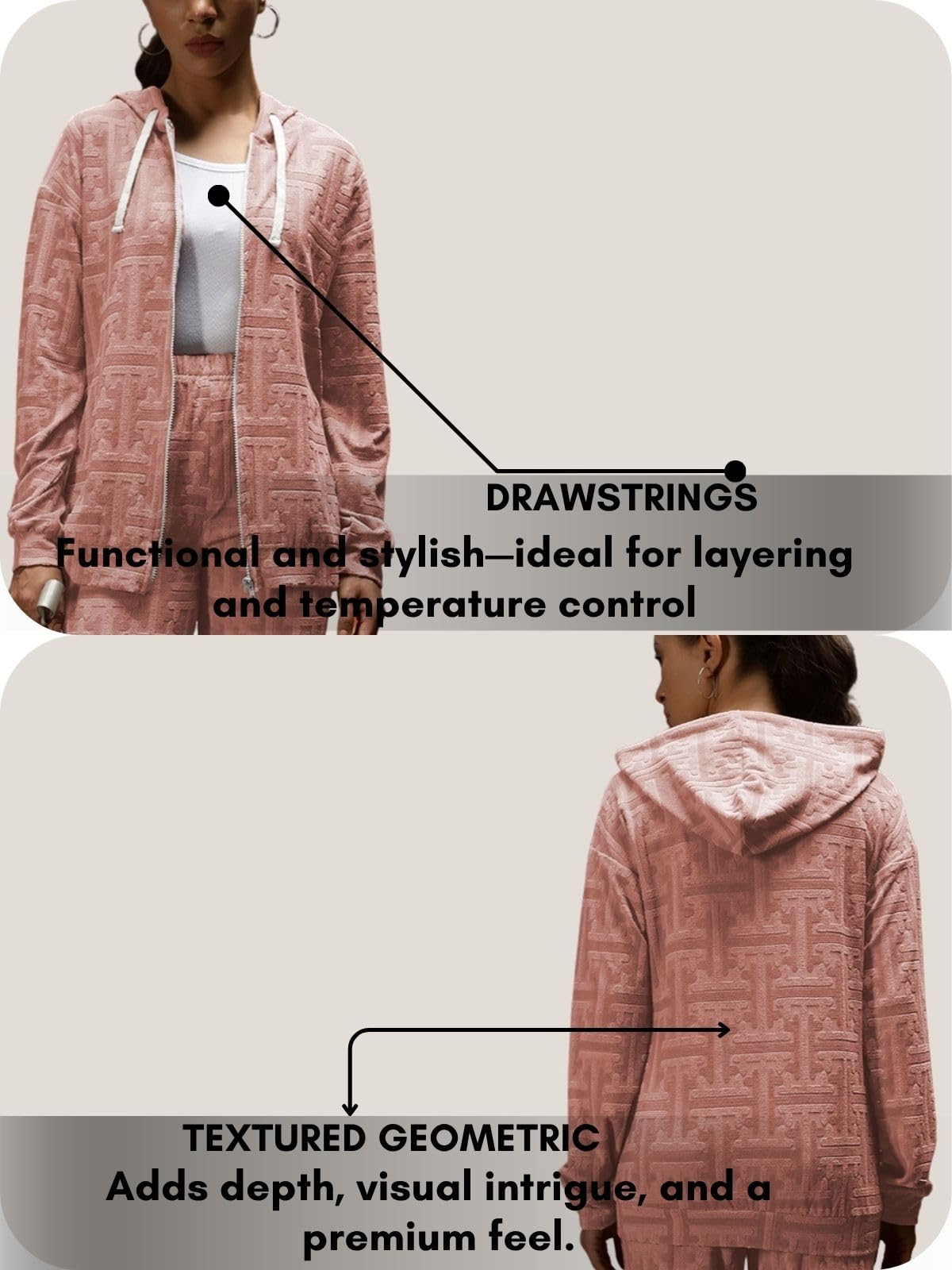 Leriya Fashion Co-ord Elegancki damski zestaw | Ciepła bluza z kapturem i spodnie | Damska odzież zimowa | Codzienna odzież podróżna i odzież domowa