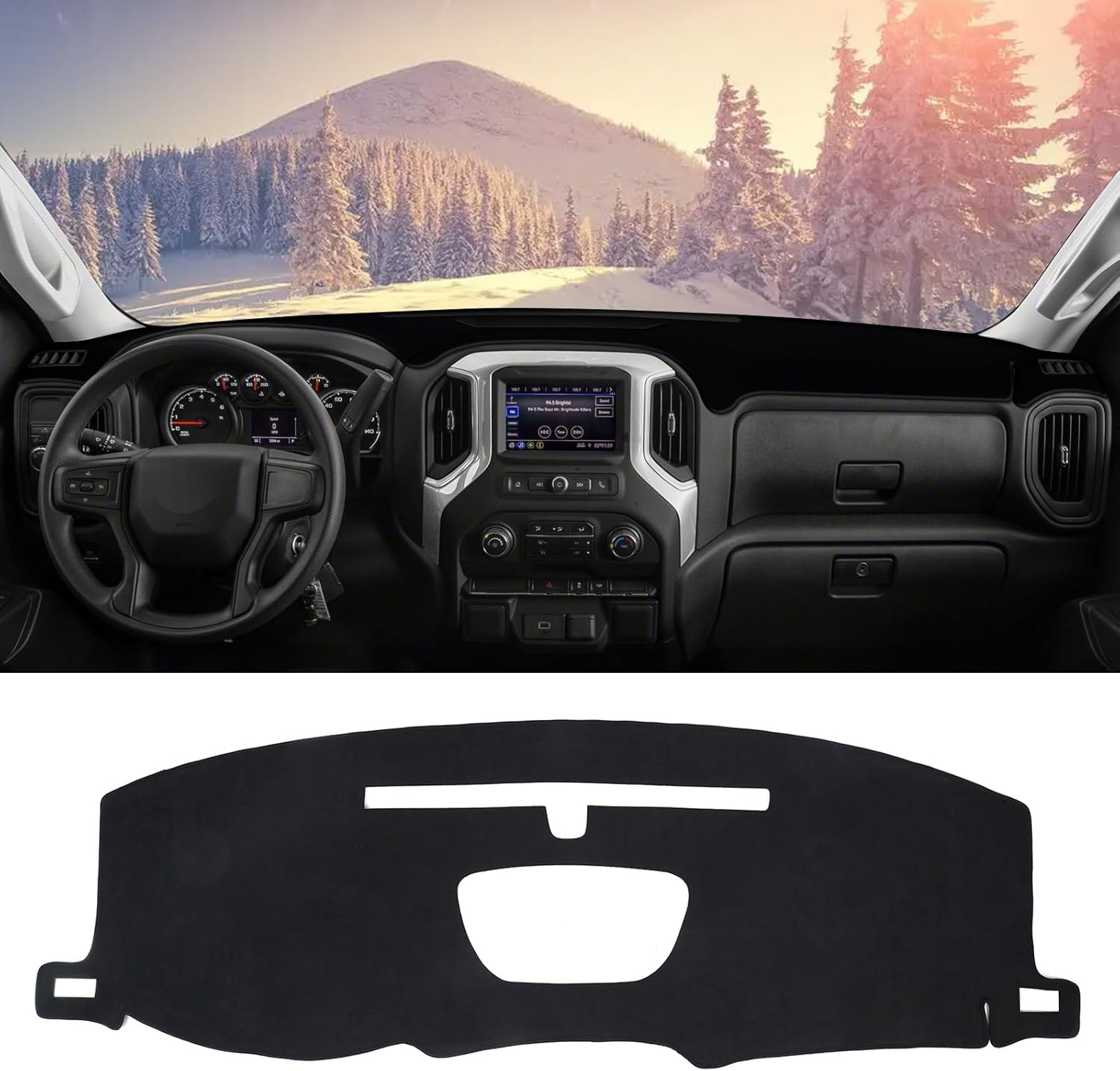 Flannel Dash Cover Mat for Chevy Chevrolet Silverado Accessories 2019-2025 1500 2500HD 3500HD 2019-2023 GMC Sierra 1500 2500HD 3500HD w/o Cutout for Heads Up Display and Speaker Dashboard Mat