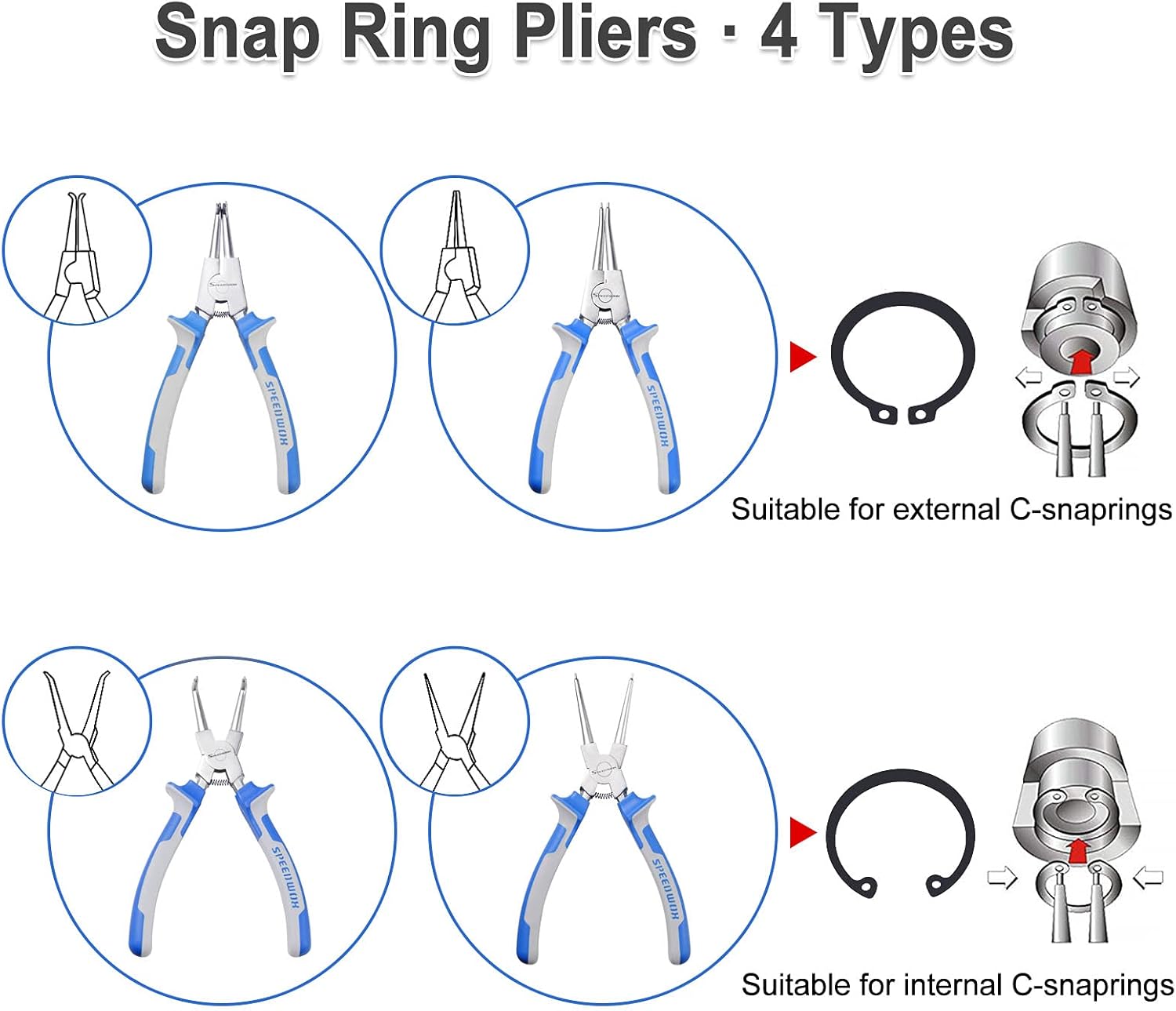 SPEEDWOX Snap Ring Pliers 9-Inch Internal Circlip Pliers Kit Heavy Duty Precision Cir-clip Retainer Ring Pliers Straight Jaw for Ring Remover Retaining and Remove Hoses