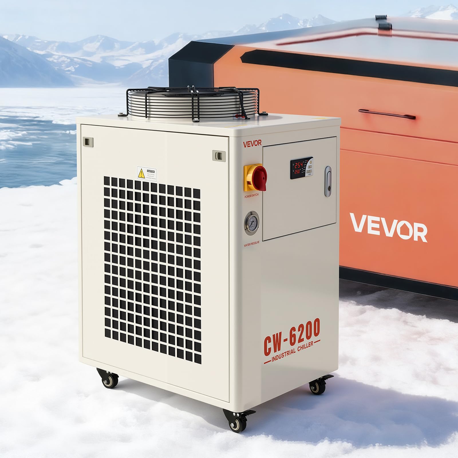 VEVOR Industrieller Wasserkühler, 5 kW, Wasserkühlsystem mit Kompressor, 15 L Tankinhalt, max. Durchflussrate 70 L/min, Industrial Water Chiller für CO2-Laser-Röhrengravur- & Schneidemaschinen