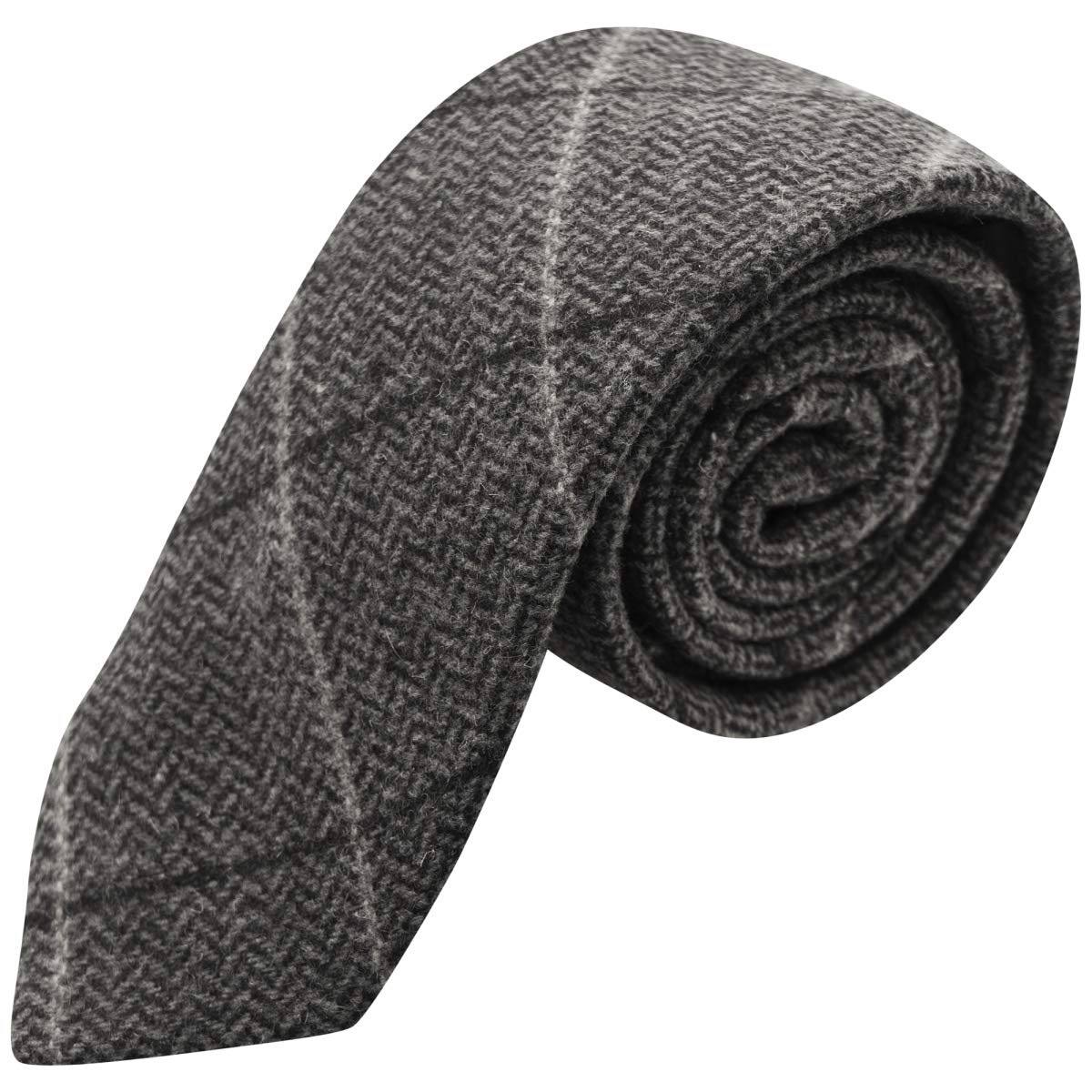 Luxury Graphite Grey Herringbone Check Necktie, Tweed-image-10